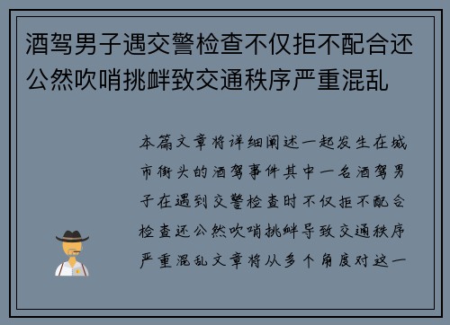 酒驾男子遇交警检查不仅拒不配合还公然吹哨挑衅致交通秩序严重混乱